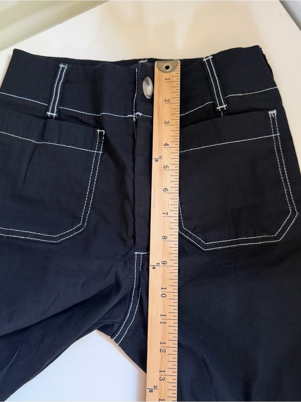 Maeve Colette Pants Crop Wide Leg Contrast Stitch Black High Rise Size 26 - Picture 8 of 10
